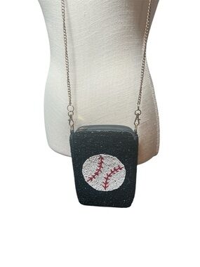 Black Beaded Baseball Crossbody Bag - Unbranded
